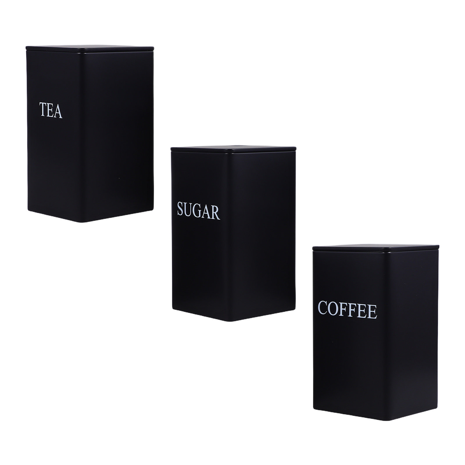 Coffee Tea Sugar - 3Pcs Kitchen Storage Canisters Metal Square