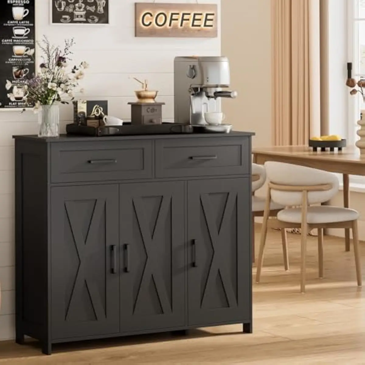 Coffee & Tea Ken'S House - Coffee Bar Storage Cabinet with Drawers,