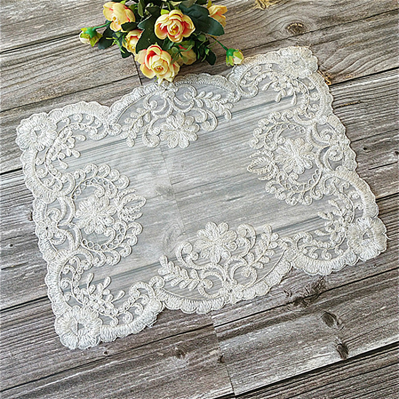 Coffee Tea Station - European Classical White Lace Embroidered Rectangular