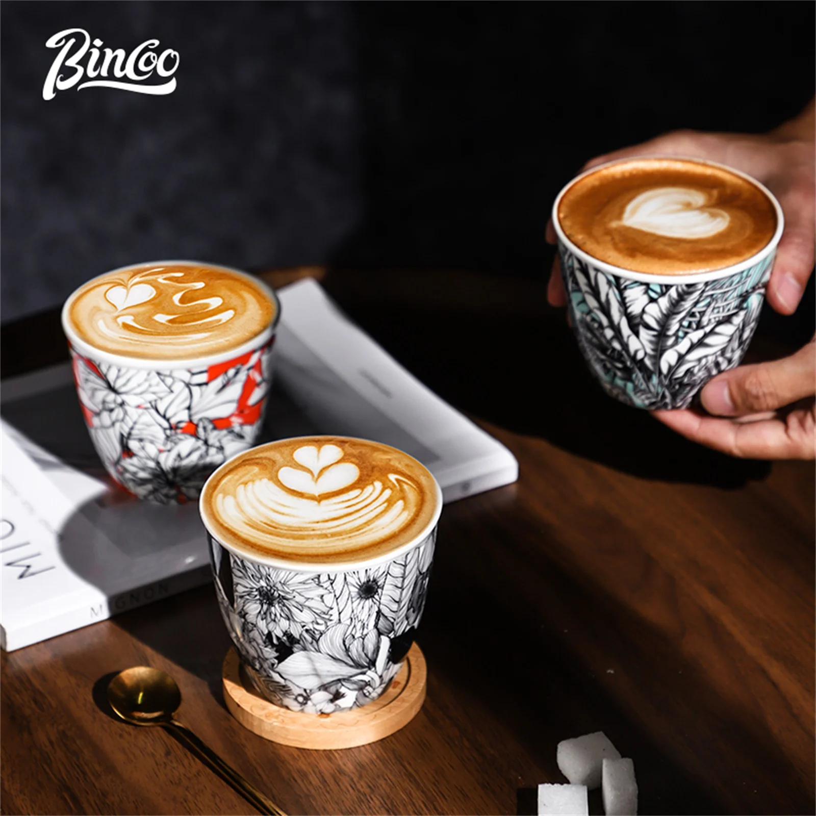 BINCOO Ceramic Coffee Cup Crea - Coffee Tea Flower 评论和价格