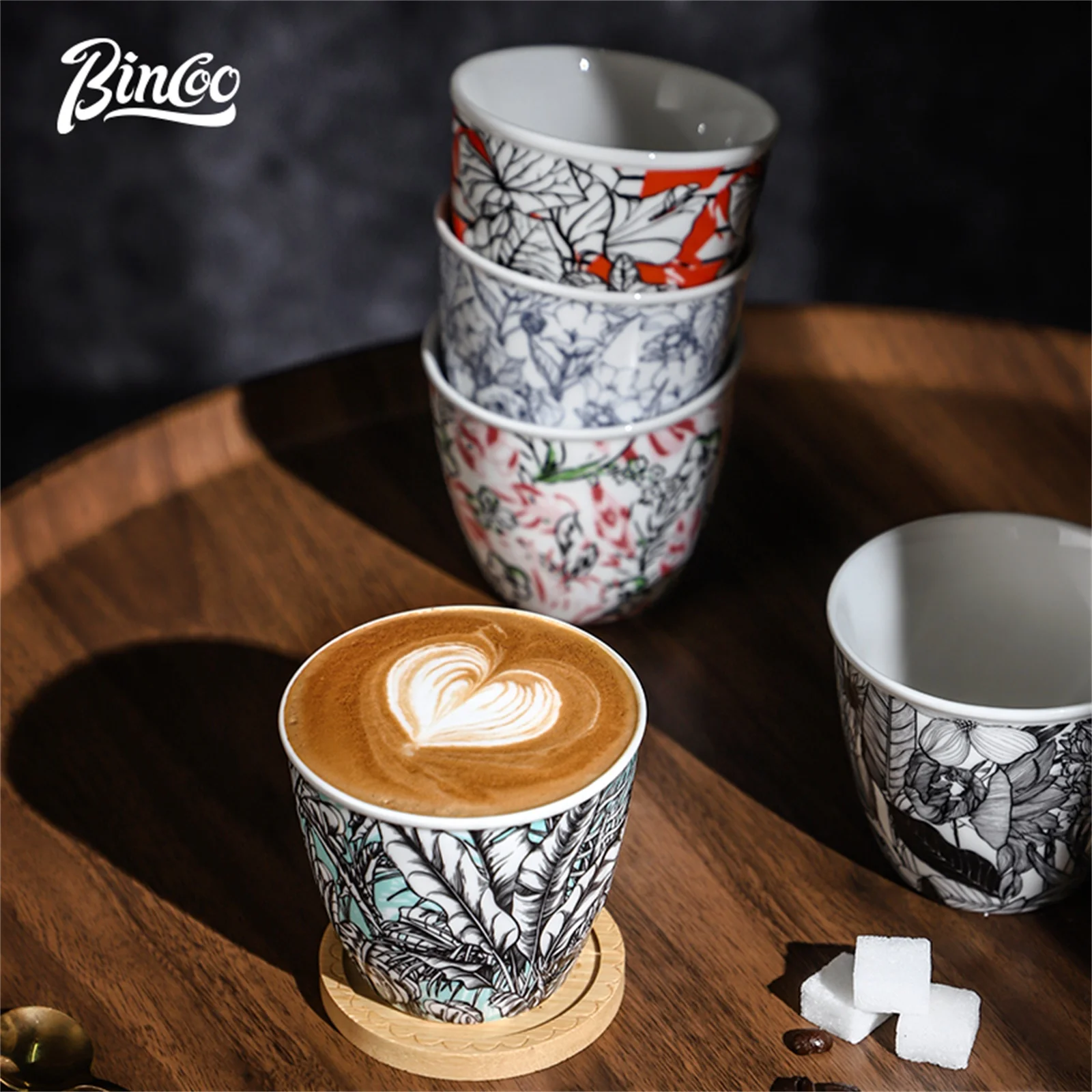 BINCOO Ceramic Coffee Cup Crea - Coffee Tea Flower 评论和价格