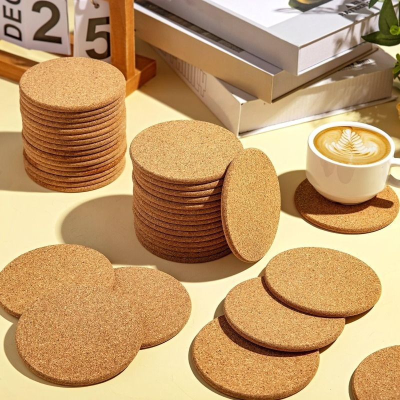 Natural Wooden Round Cork Coas - Coffee Tea Station 评论和价格
