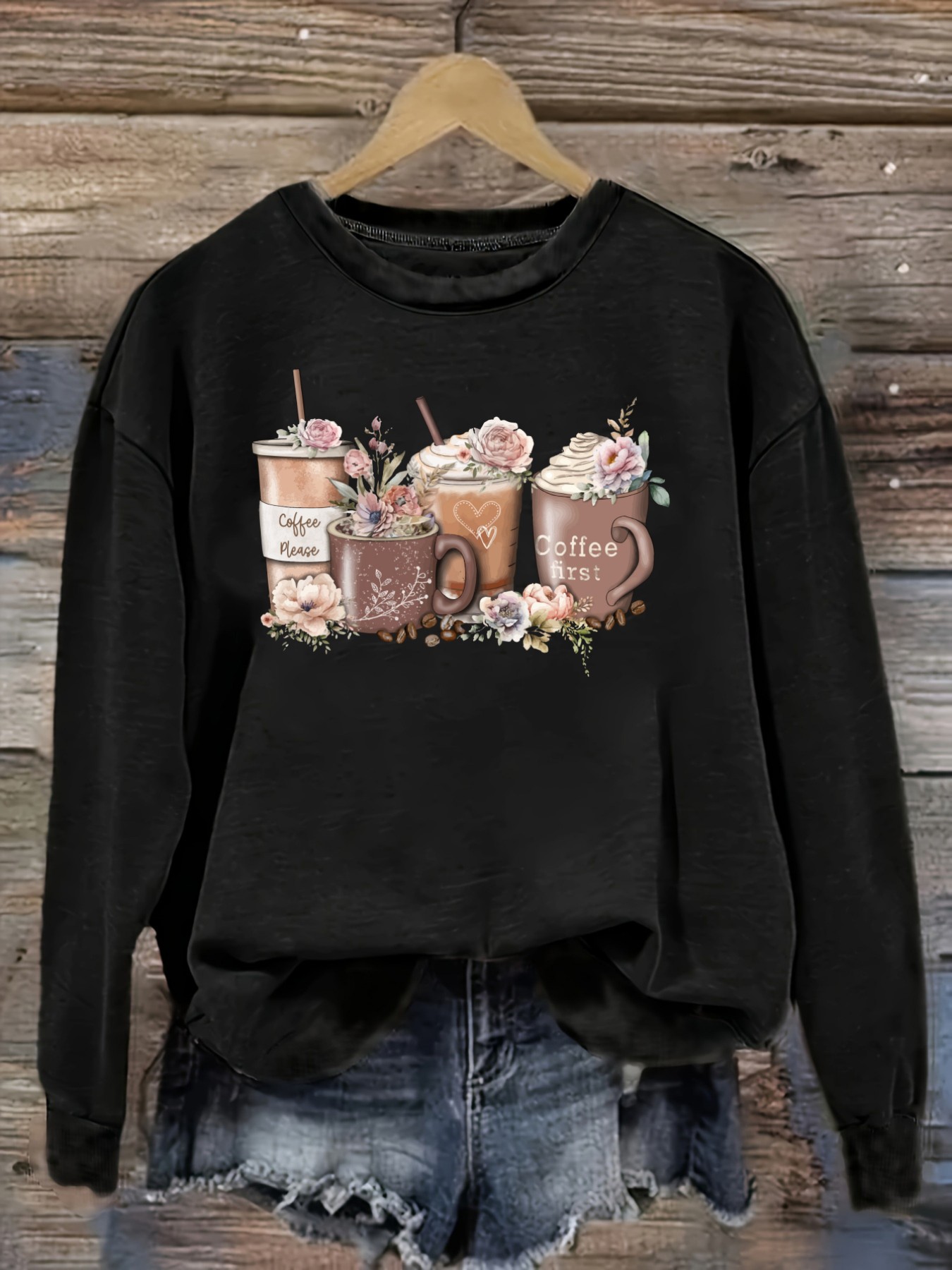 Women's Casual Long Sleeve Cre - Coffee & Tea Ken'S House 评论和价格