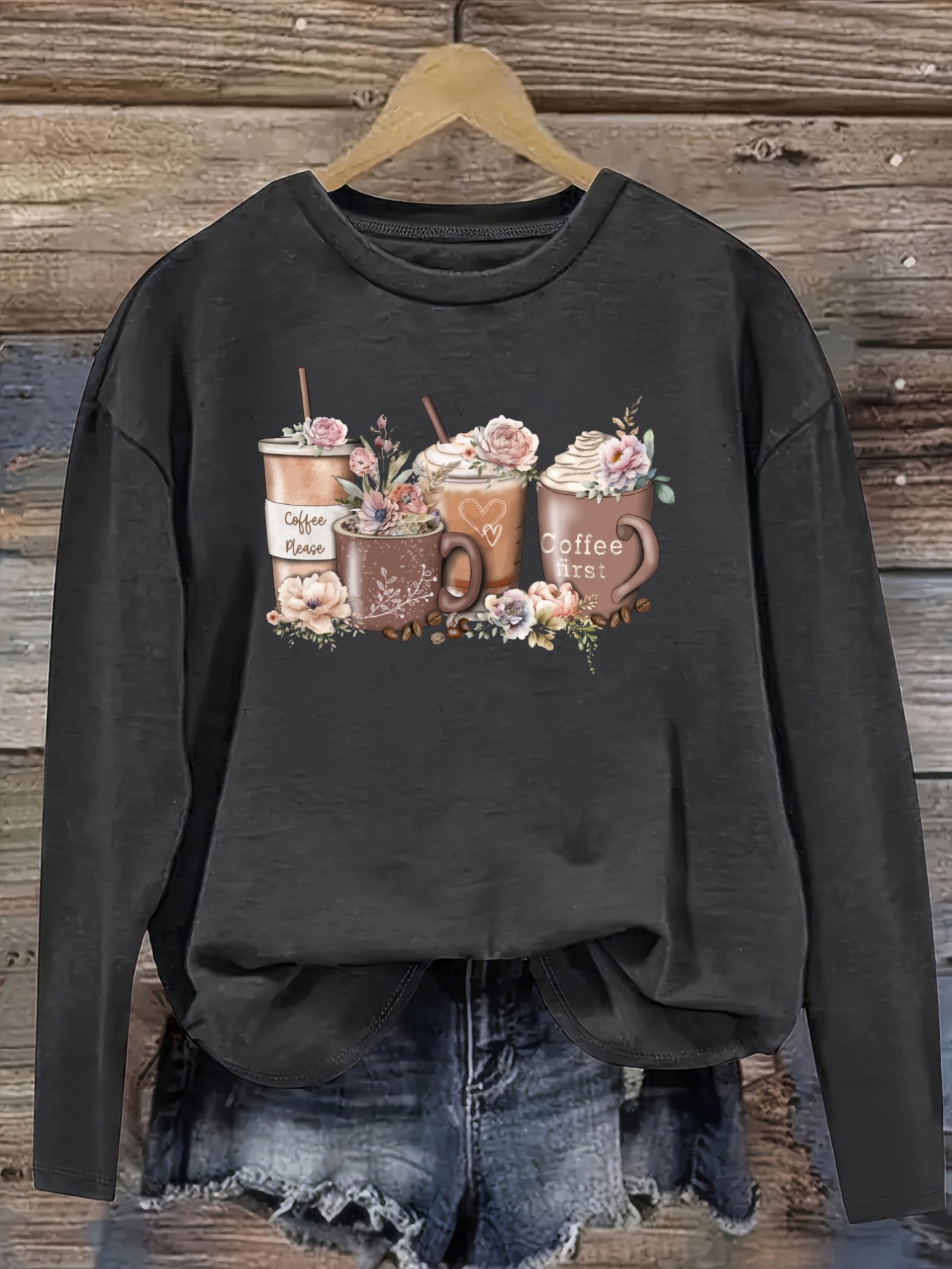 Women's Casual Long Sleeve Cre - Coffee & Tea Ken'S House 评论和价格