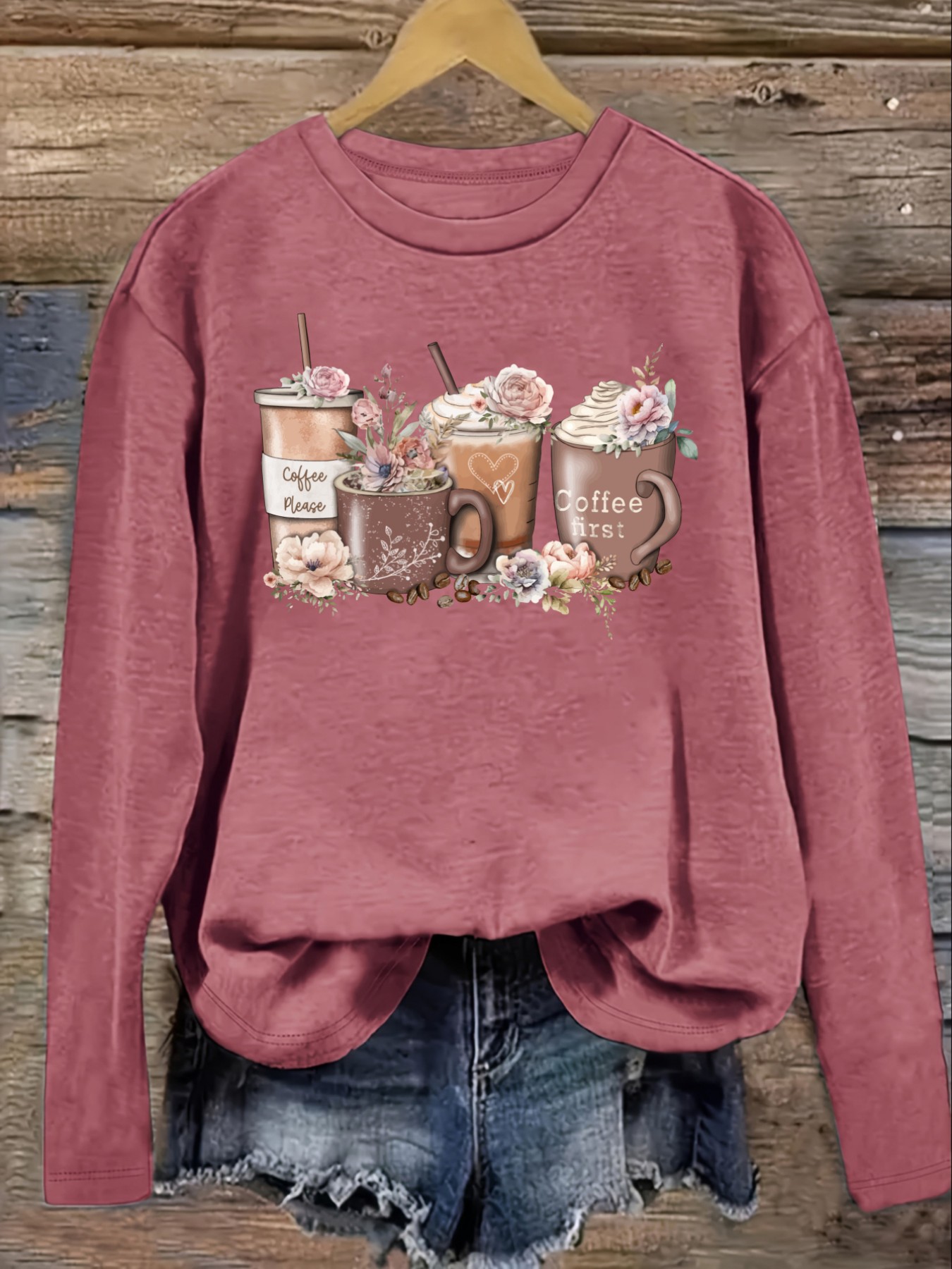 Women's Casual Long Sleeve Cre - Coffee & Tea Ken'S House 评论和价格