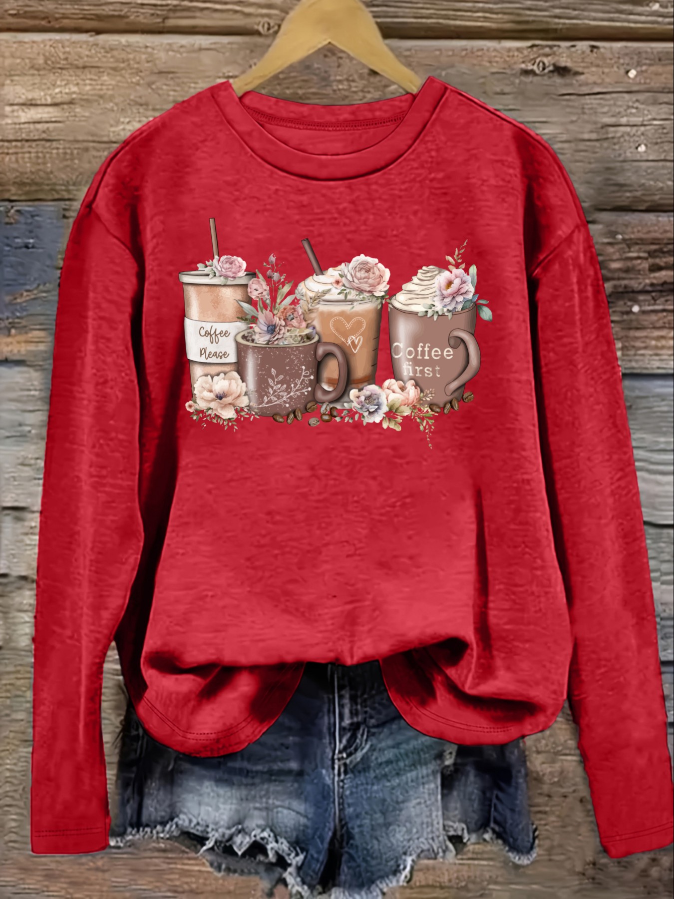 Women's Casual Long Sleeve Cre - Coffee & Tea Ken'S House 评论和价格