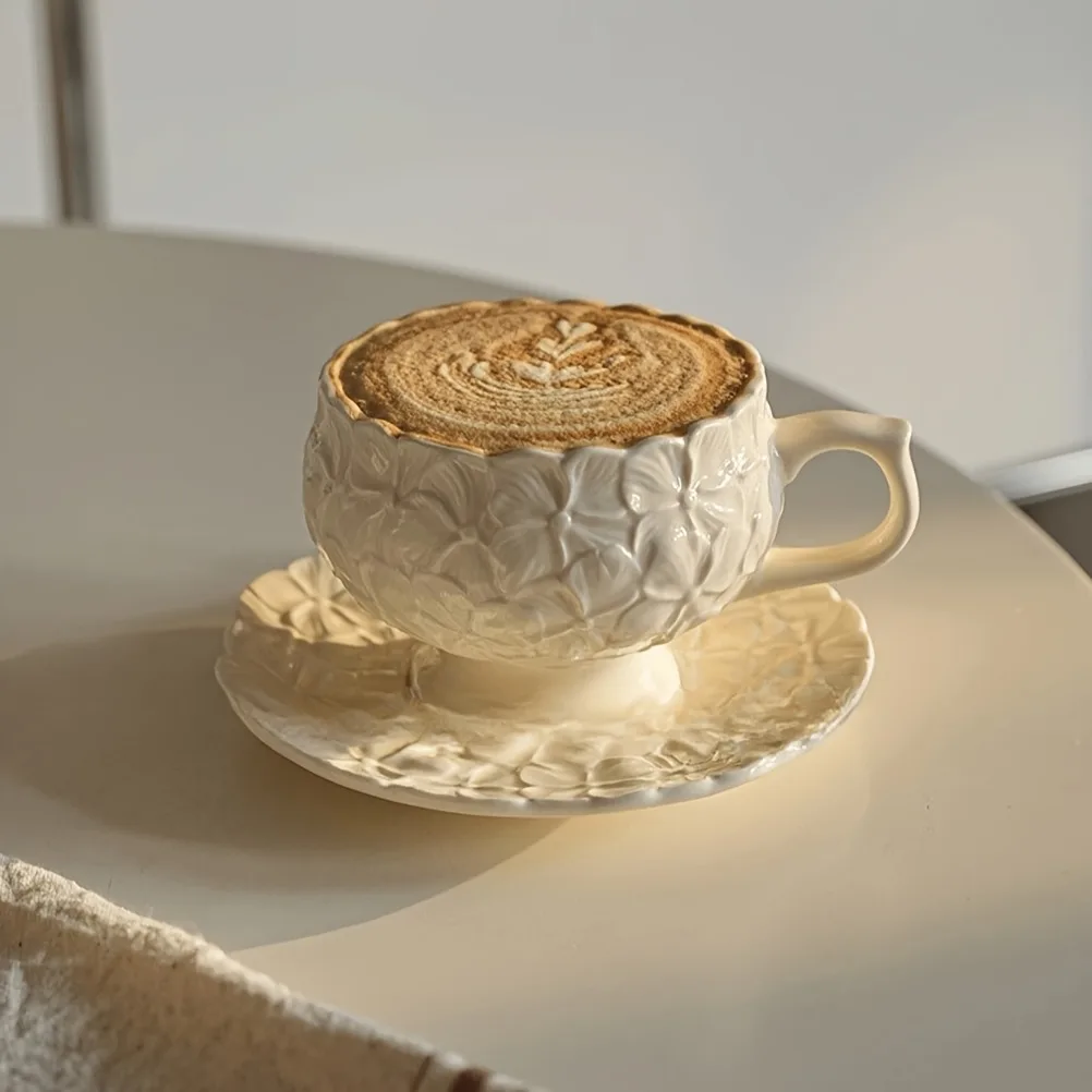 French Cream Relief Coffee Cup - Coffee Tea Flower 评论和价格