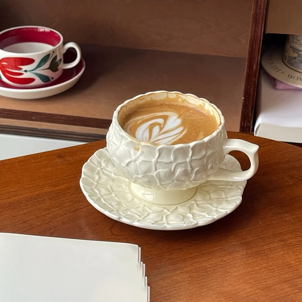 French Cream Relief Coffee Cup - Coffee Tea Flower 评论和价格