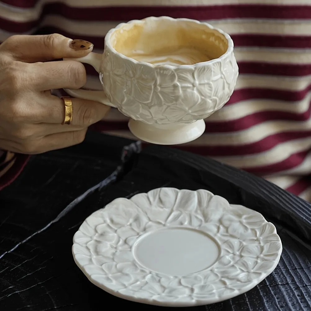 French Cream Relief Coffee Cup - Coffee Tea Flower 评论和价格