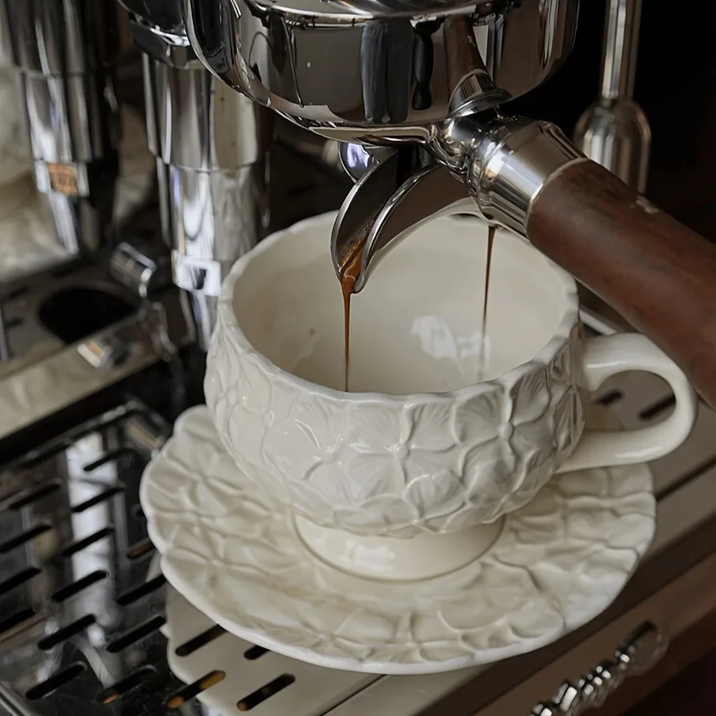 French Cream Relief Coffee Cup - Coffee Tea Flower 评论和价格
