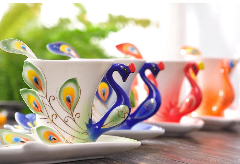 Ceramics Peacock Coffee Mug Cu - Coffee Tea Difference 评论和价格