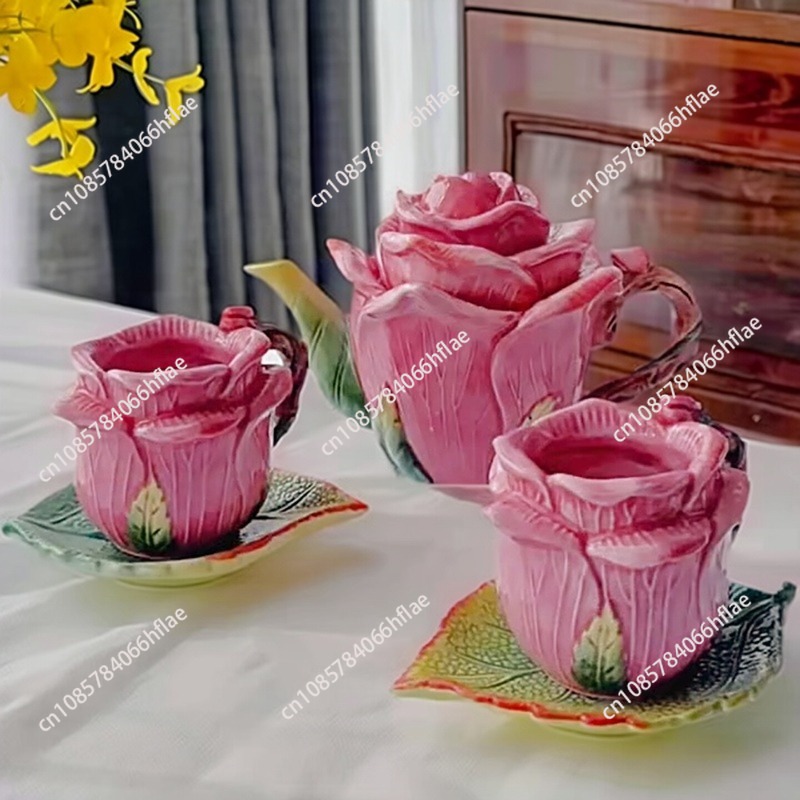 Ceramic Magenta Rose Tea Set T - Coffee Tea Flower 评论和价格