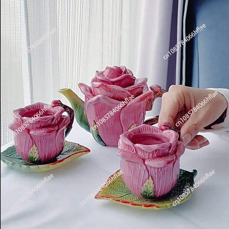 Ceramic Magenta Rose Tea Set T - Coffee Tea Flower 评论和价格