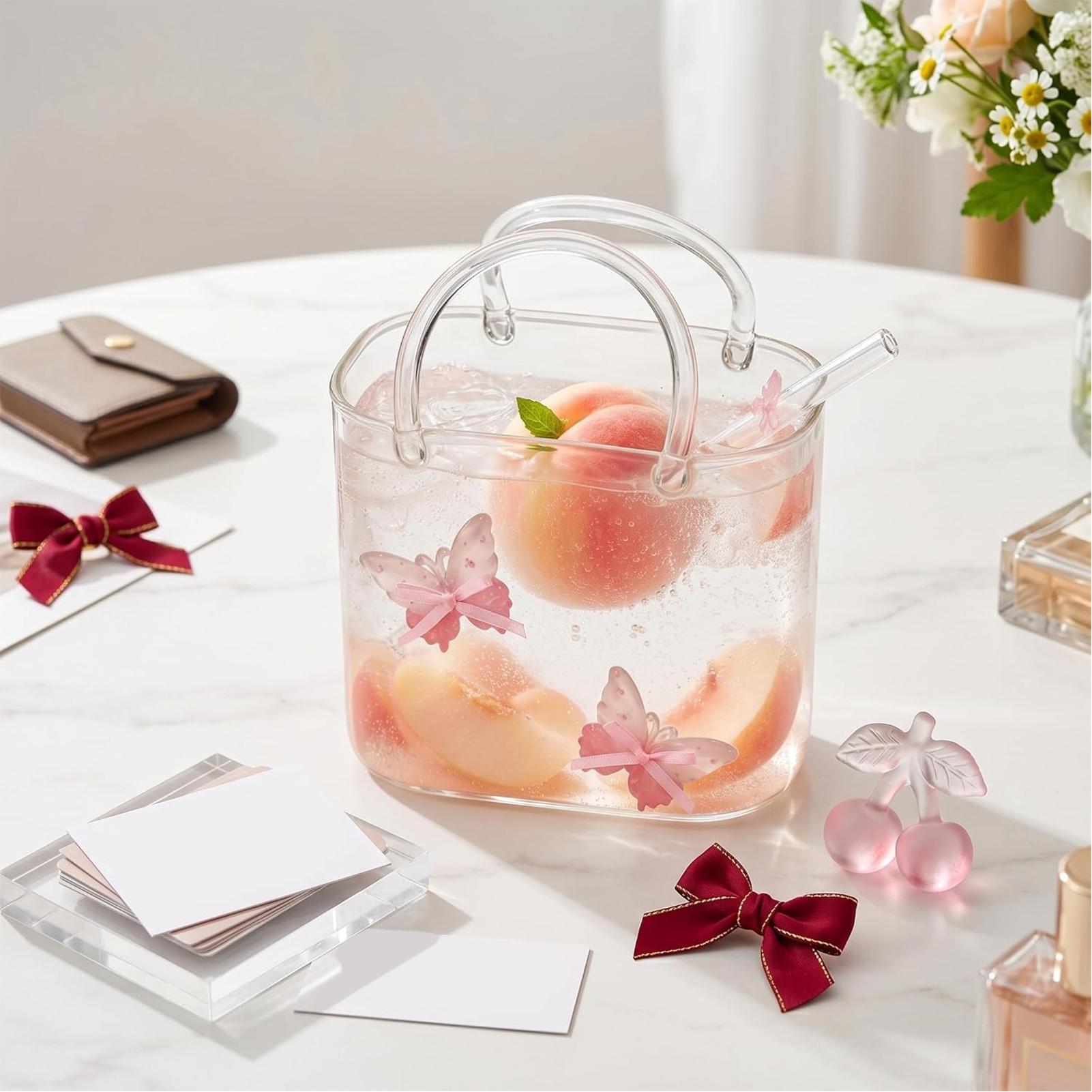 Purse Drinking Glass With Stra - Coffee Tea Flower 评论和价格